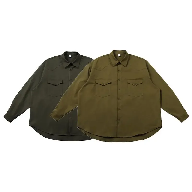 Men Japanese Streetwear Vintage Fashion Loose Casual Oversize Long Sleeve Cargo Shirt Cityboy Plus Size Shirts Blouses