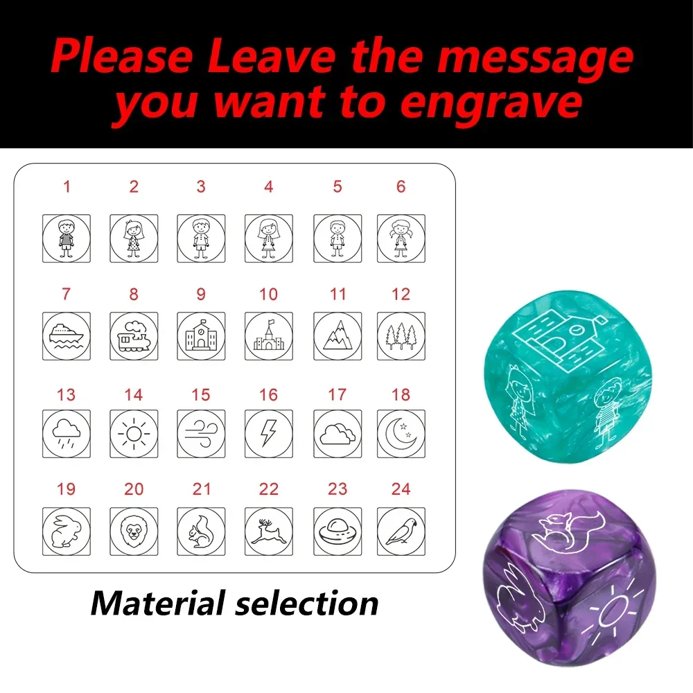 Personalized Game Dice Custom Engrave Acrylic Dice Fun Game People Place Animal Weather Decision What to Do Game with Friend