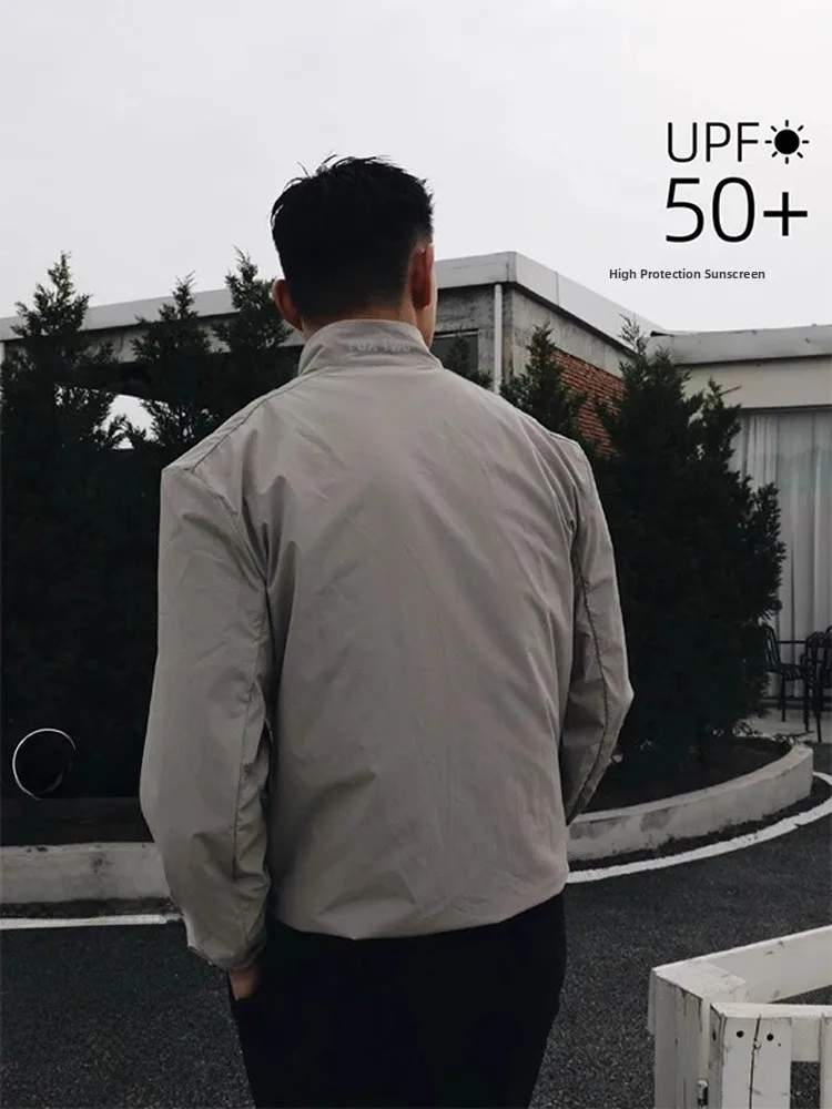 

Легкая дышащая быстросохнущая мужская велосипедная/альпинистская футболка с воротником-стойкой из ледяного шелка UPF50, модная солнцезащитная верхняя одежда