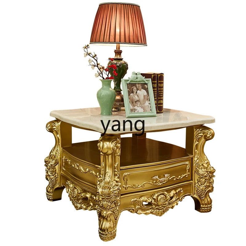 

LH solid wood luxury coffee table neoclassical corner table champagne gold living room tea table