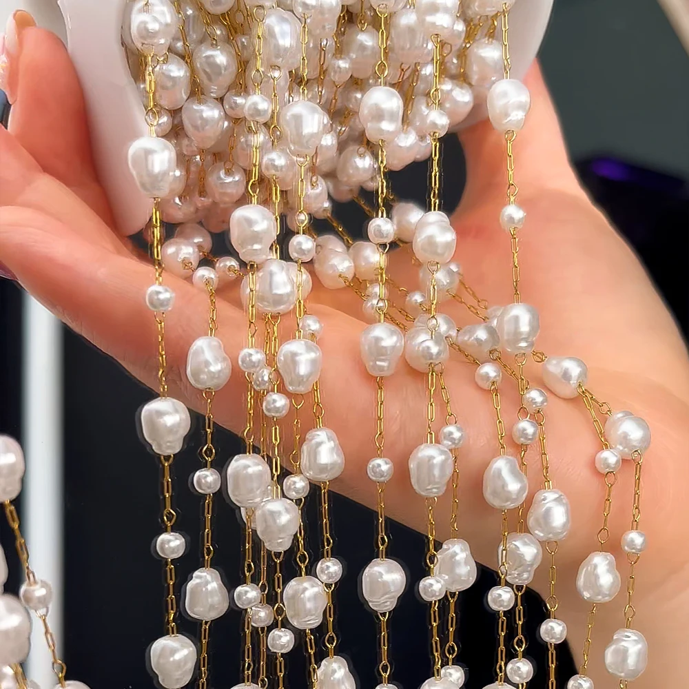 1Meter 0.5Meter Stainless Steel Irregular Imitation Pearl Bead Chain for DIY Bracelet Necklace Tassel Jewelry Making Accessories image 3