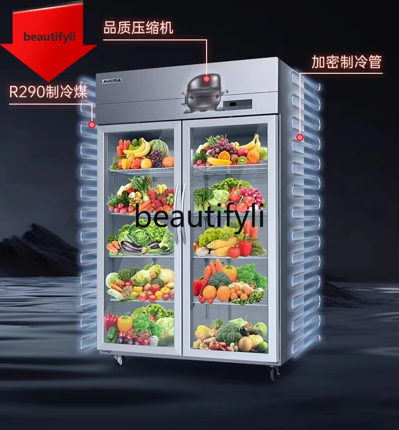 

A38 Шкаф для фруктов VC-1380AJ Шкаф для овощей Двухдверный холодильный шкаф-витрина Коммерческий вертикальный холодильник Морозильная камера