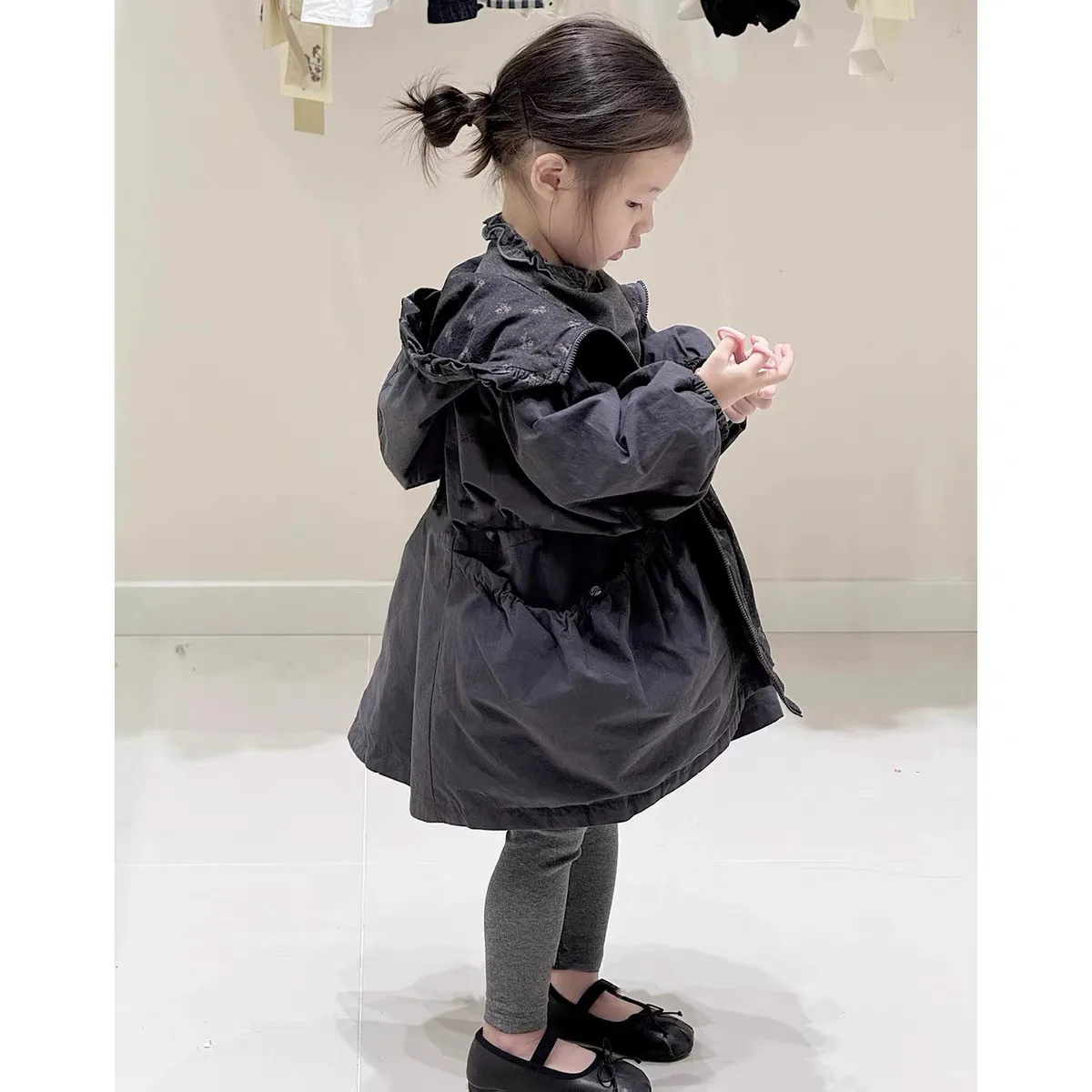 Girls' Windbreaker Spring and Autumn New Style Children's Western Style Floral Double sided Wear Medium length Coat