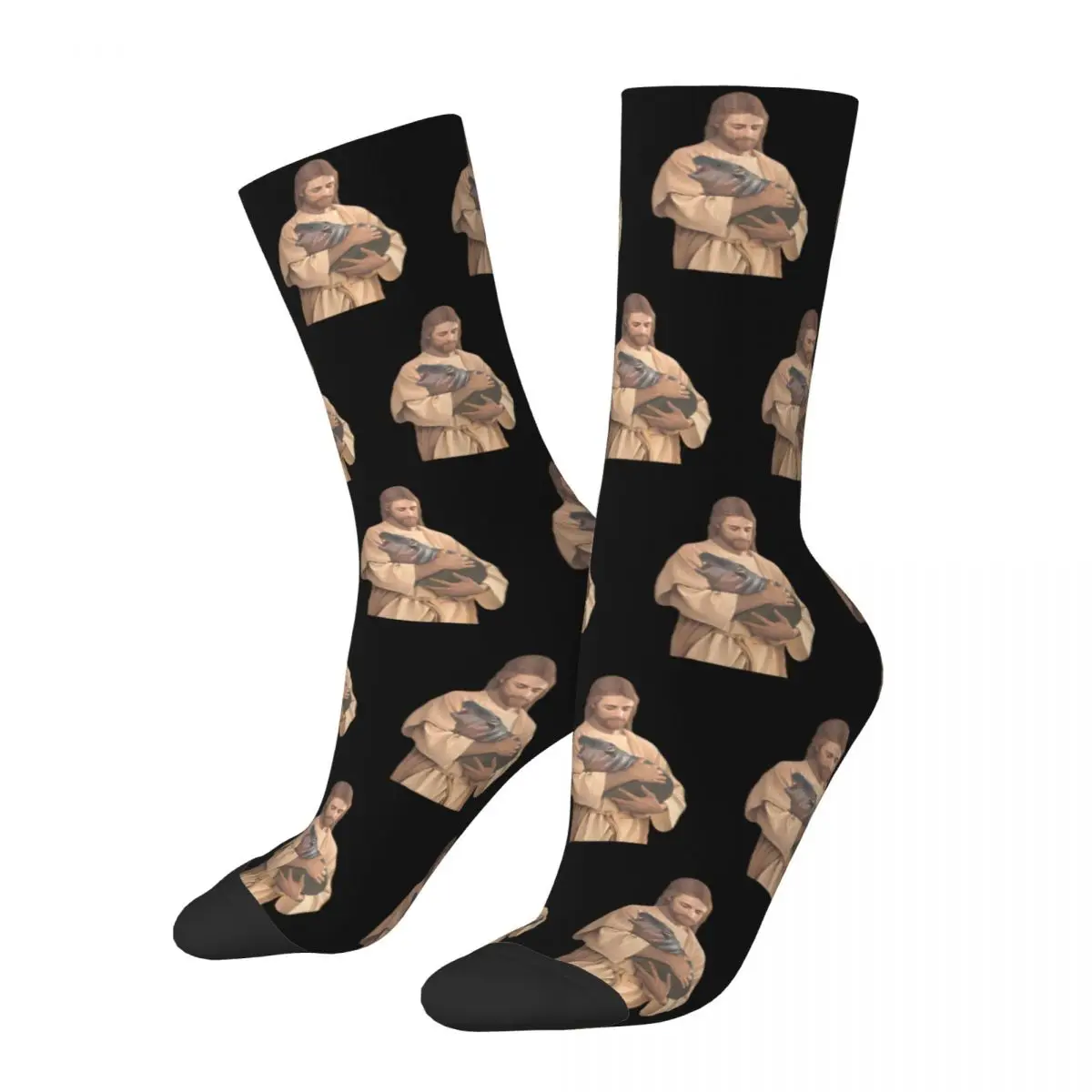 Crazy Design Moo Deng Jesus Basketball Socks Polyester Long Socks for Women Men