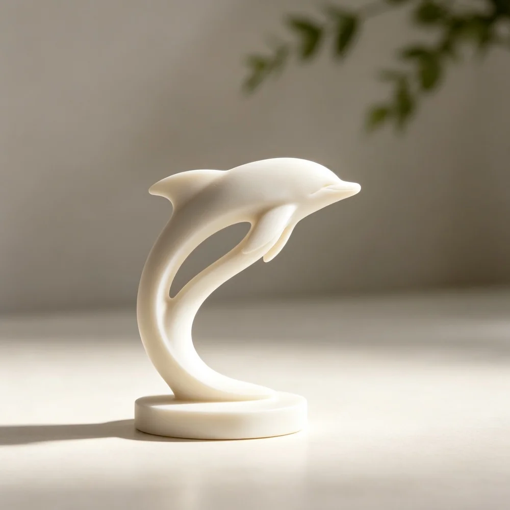 3D Printed White Curved Jumping Dolphin Art Sculpture Decorative Tabletop Ornament For Marine Theme Coffee Shop