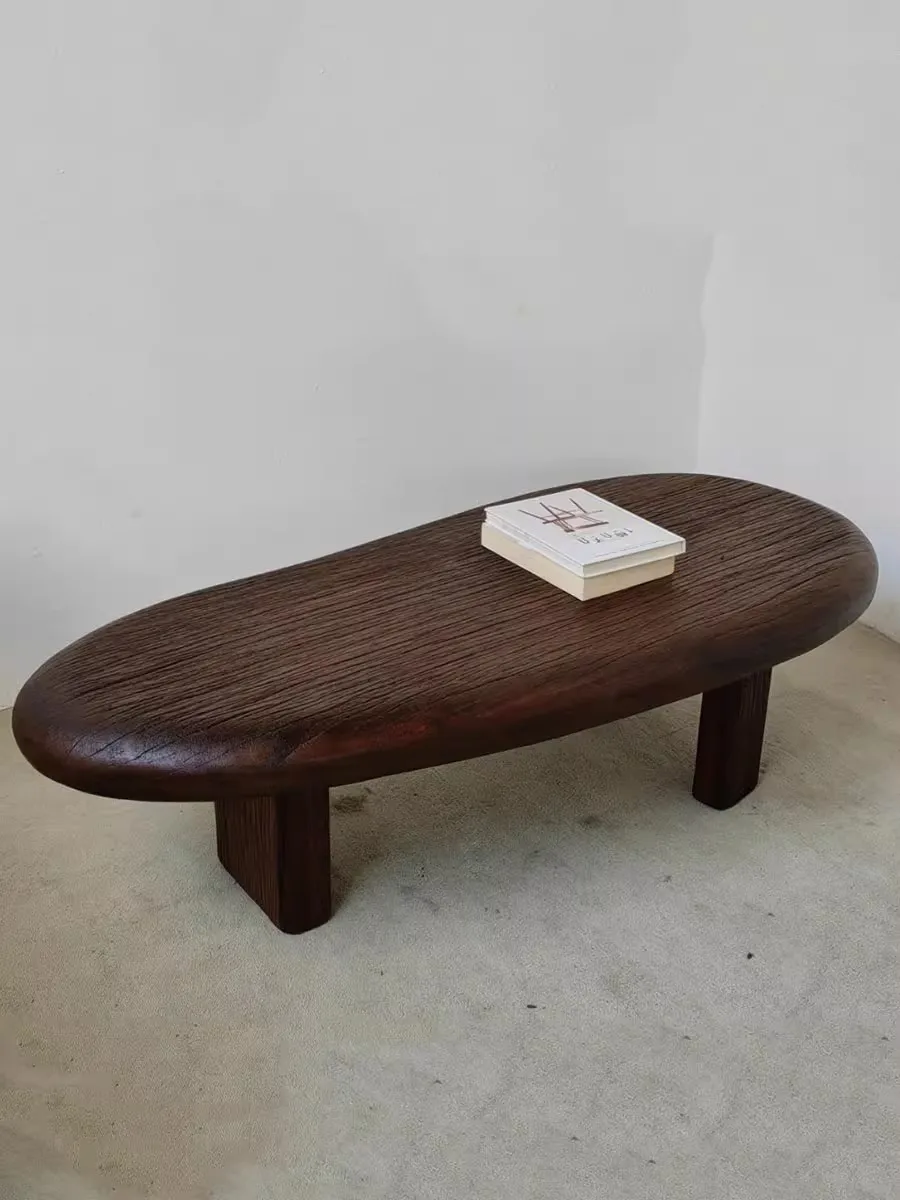 

Japanese Wabi-Sabi Style Living Room Furniture Solid Wood Coffee Table Arc Shape Art Home Decoration Tea Table Size136x60x37cm