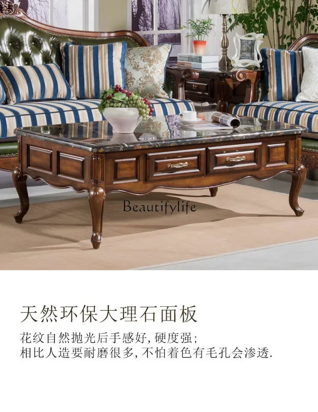 

yj19 European Style All Solid Wood Sofa Side Table Living Room Marble Side Table Coffee Table