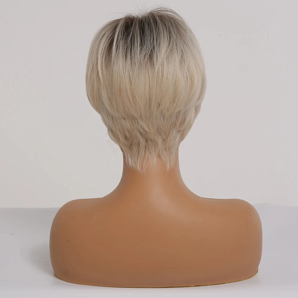 EASIHAIR Short Women Synthetic Wigs Ombre Blonde Wigs Layered Hairstyle Natural Hair Cosplay Daily Wigs Heat Resistant Wigs