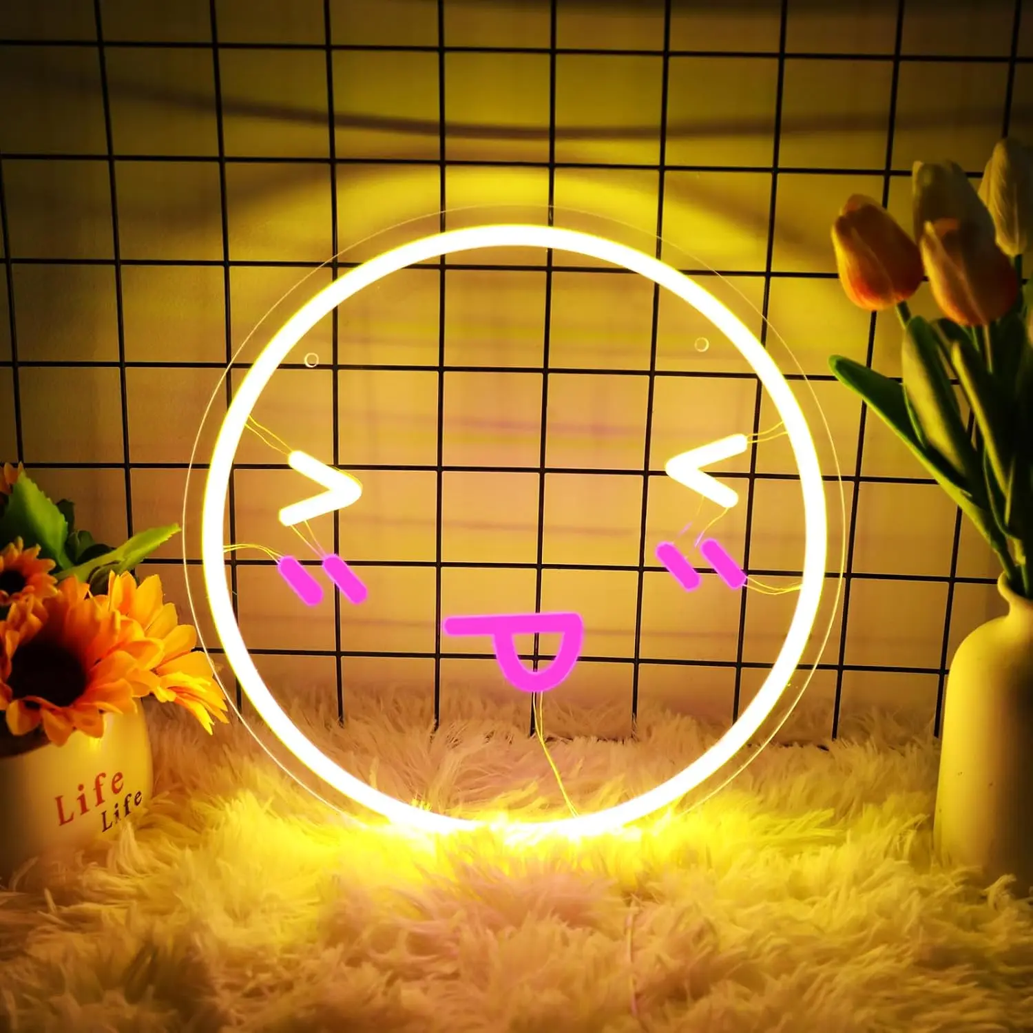 Smiley Face Neon Sign,Smile Face Led Light up Sign,for Home Kids Room Office Wedding Birthday Party Decor for Christmas Gift