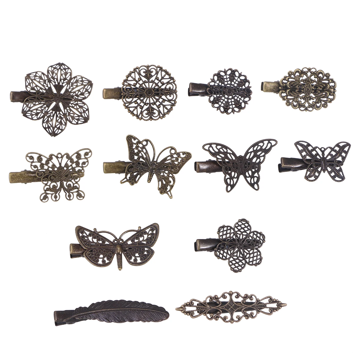 

12pcs Retro Hair Clip Set Vintage Leaf Barrettes Women Hairpins Girl Pins Alligator Duckbill Smooth Decorative Wedding Party