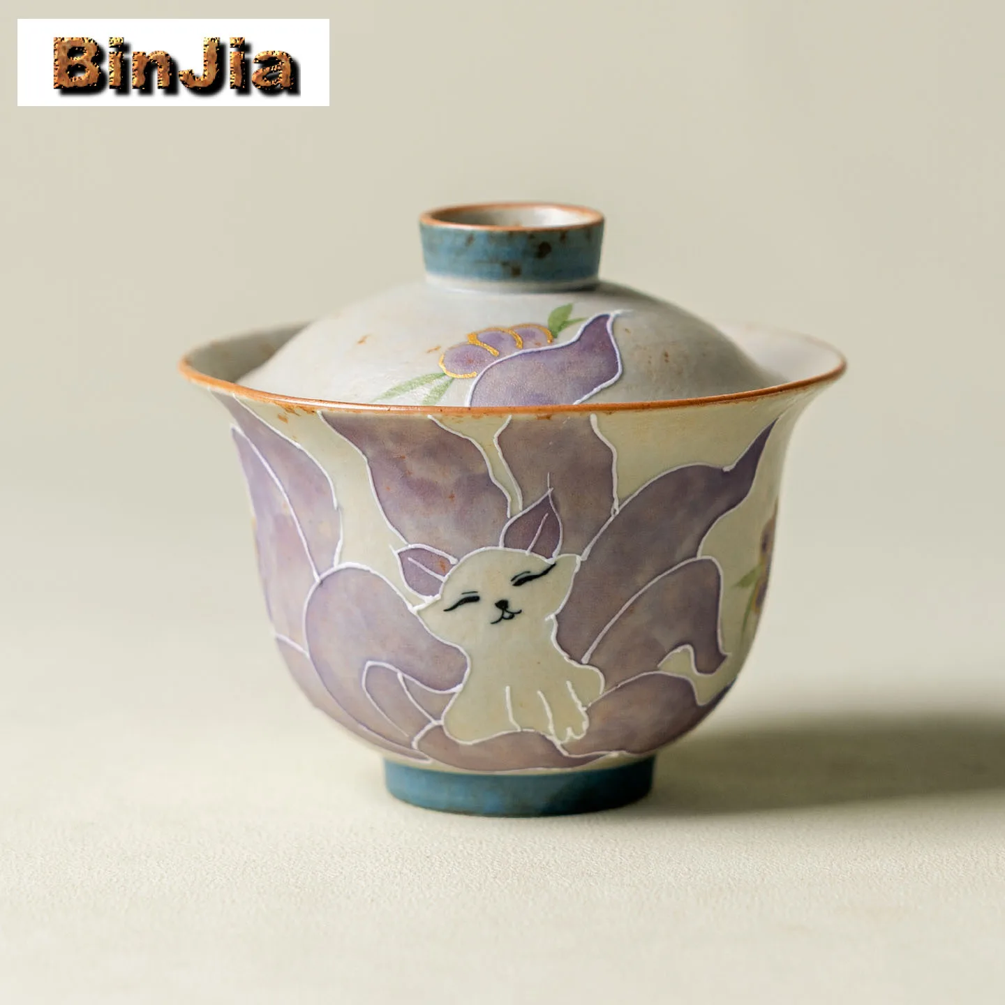 

120 мл Ручная роспись Девятихвостая лиса Гавань Ретро Чайная вареница Чайная чаша с крышкой Набор Чайник Крышка Чаша Китайский чайный сервиз Украшения