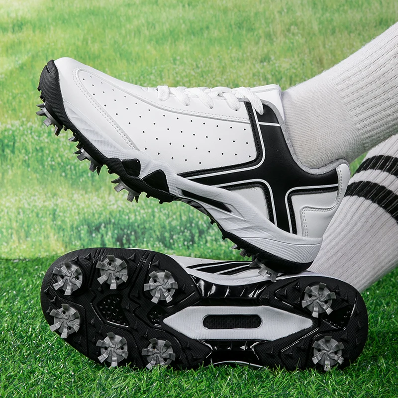 Zapatos de Golf deportivos para hombre y mujer, zapatillas de deporte para caminar de cuero, color blanco y negro, talla grande