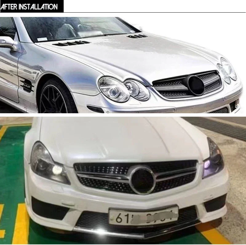 SL65-style Front Bumper GT Diamond 1-Fin ABS Radiator Grille for Mercedes Benz SL Class R230 2002 - 2011 SL350 SL500 SL550 SL600