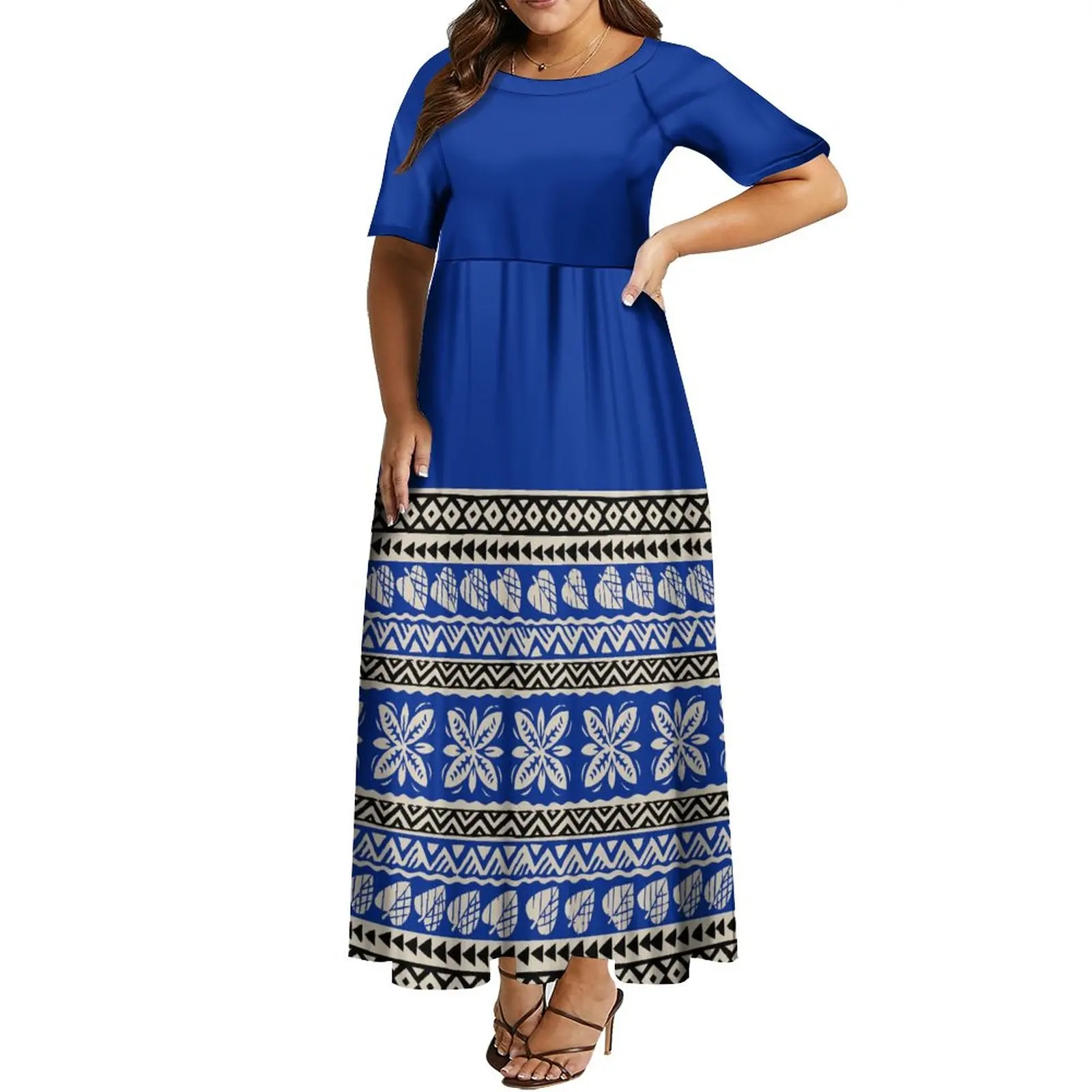 Support Your Design Women'S Crew Neck Short Sleeve Dress Samoan Clothing Polynesian Tribe Design Long Dress Free Shipping