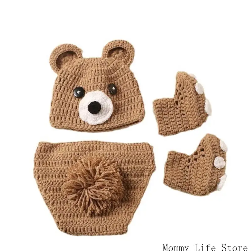 

3pcs Crochet вязаный костюм Set Set Hat Panst & Shoes для новорожденных детских фотосессий