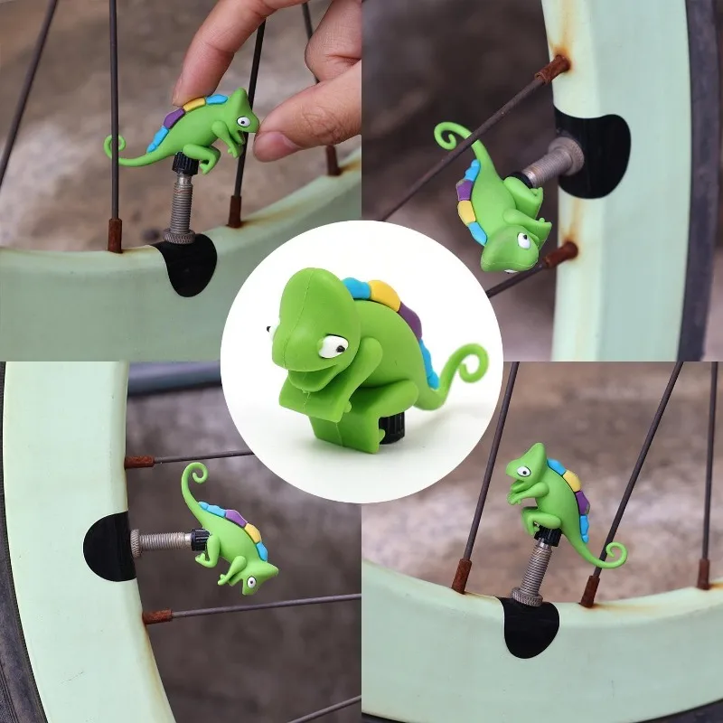 Bicycle Valve Caps Silicone Cartoon Chameleon Waterproof Valve Cover Mountain Bike Decoration Riding Equipment Air Nozzle Cap
