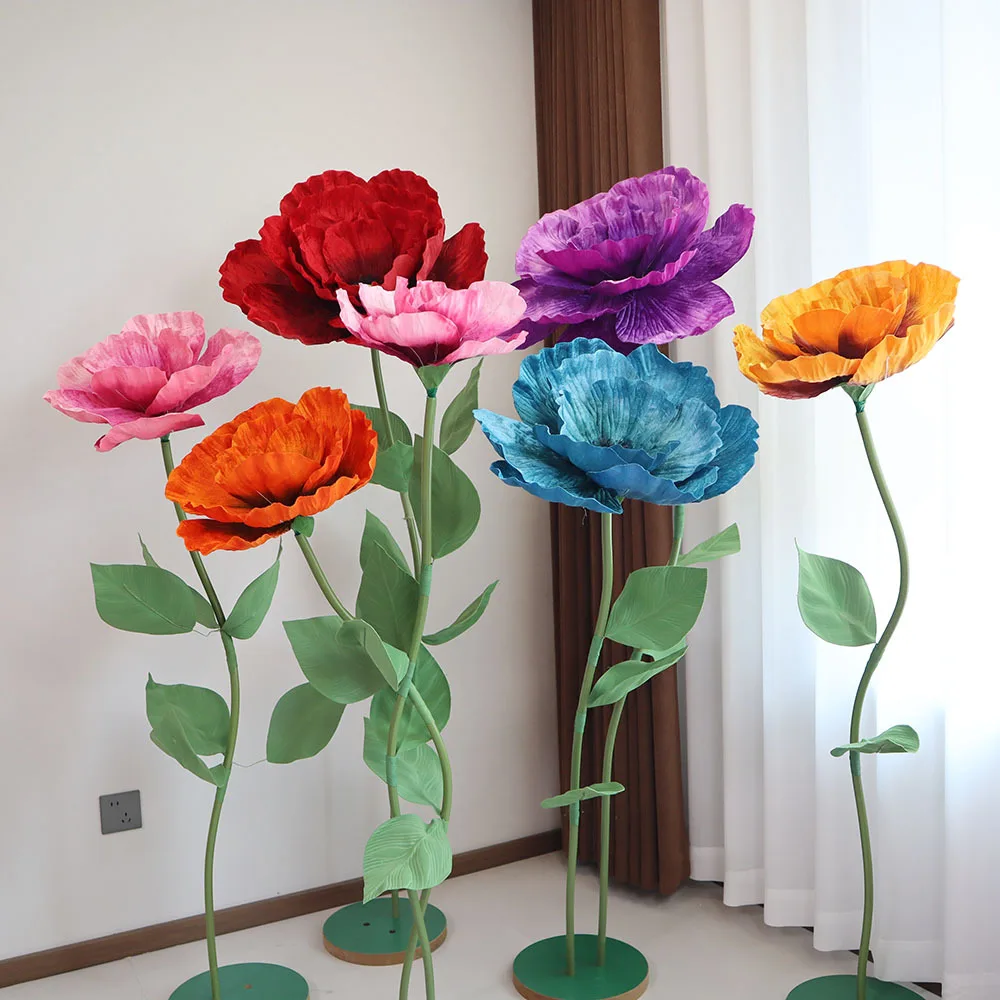 Giant Retro Artificial Velvet Poppy Large-scale Event Background Flower Wedding Arch Party Photo Background Home Decor Flowers