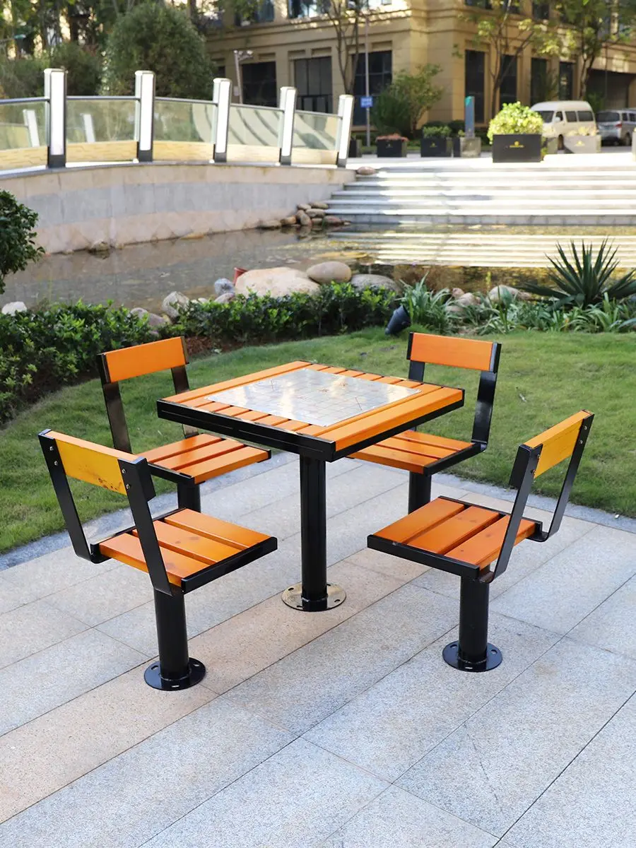 Community outdoor leisure tables and chairs outdoor preservative wood chess board backrest seat park overhead layer