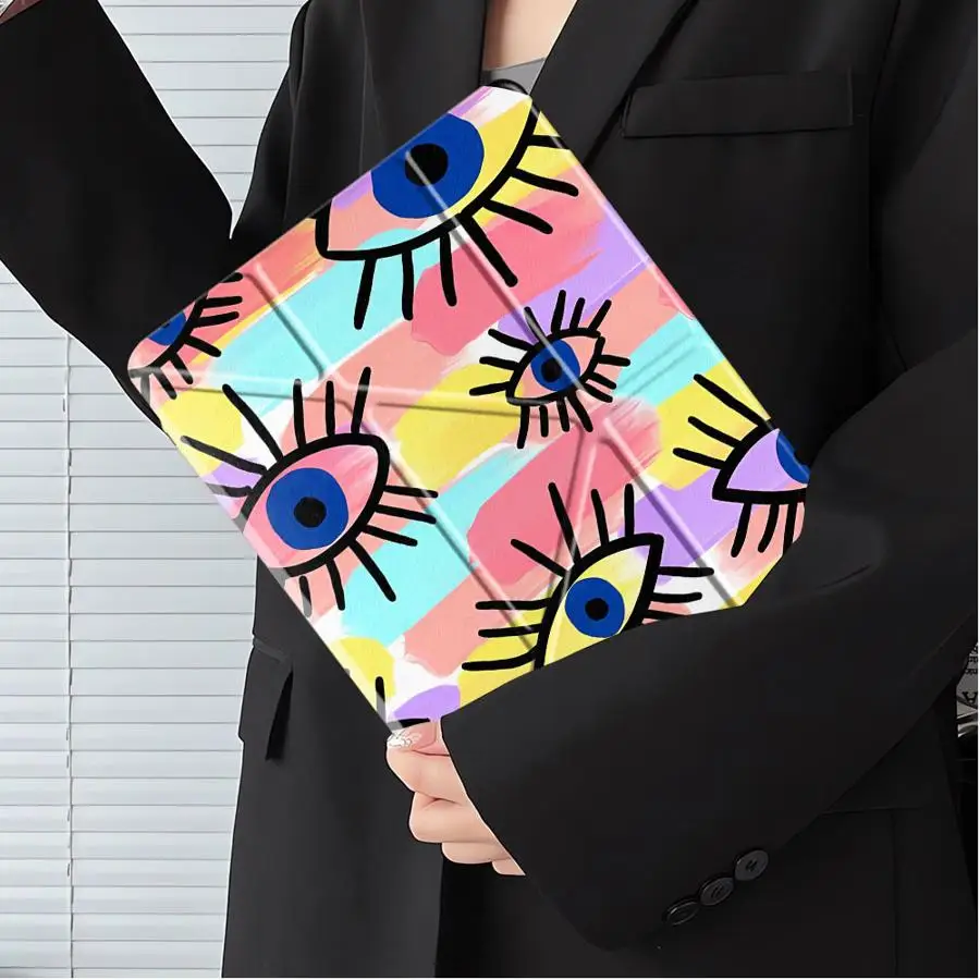 Colorful Cool Eyes Pattern Holder Cover Tablet Case For iPad Air 4 5 M3 M2 M4 11inch Pro 2025 Mini 6 7 Pro 11th 10th 9th 8th 7th