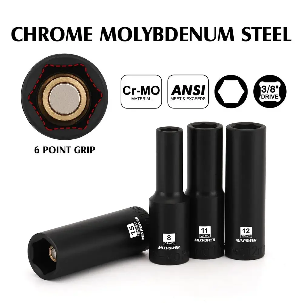 مجموعة مقابس التصادم المغناطيسي العميق 13 قطعة 6 نقاط 7-19 مللي متر متري CR-MO قضبان التخزين قسط الكروم الصلب نصف القطر الزاوية تصميم