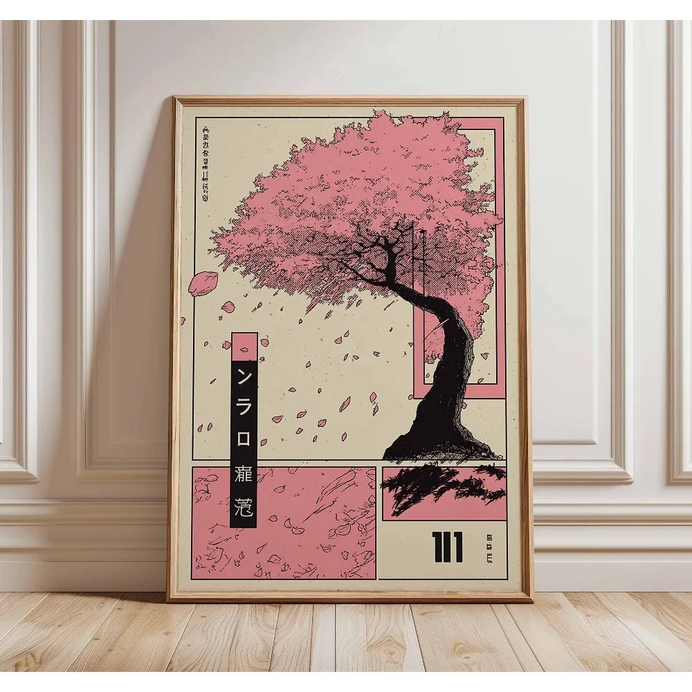 1 Frameless Japanese Tree Poster,Retro Landscape Painting,Natural Wall Art Print,Peaceful Landscape Art,Spring Flower Decoration view 4