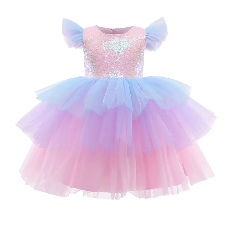 Girls Rainbow Unicorn Princess Dress Cake Layers Tutu Prom Gown For Kids Children Wedding Evening Formal Party Pageant Vestidos