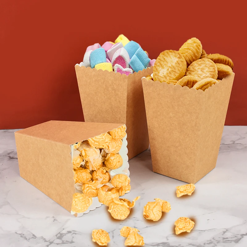 

12pcs Kraft Paper Popcorn Box Buckets Movie Night Fries Cup Snack Containers Birthday Party Supplies Wedding Christmas Packaging