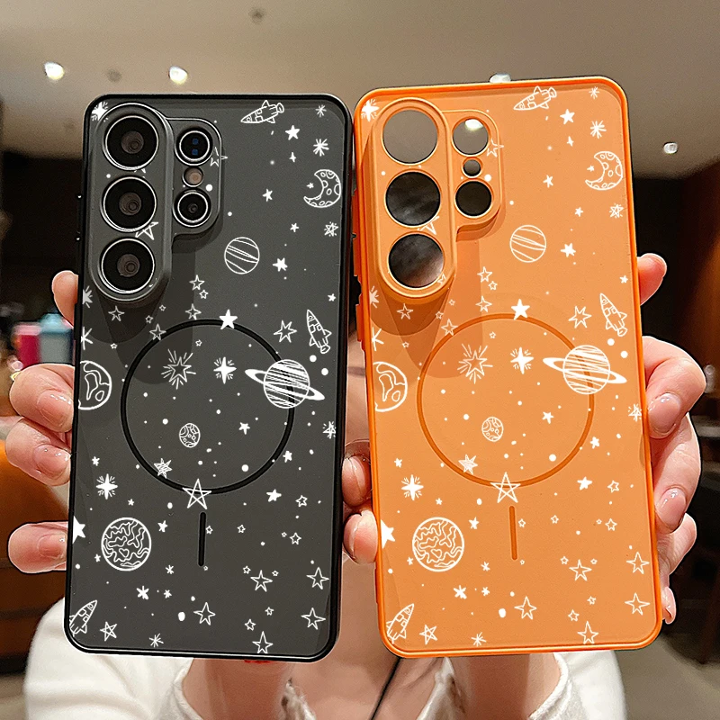 Magnetic Phone case For Samsung Galaxy S26 S25 S24 Ultra S23 S25 FE A17 A57 A56 A37 A55 A16 A15 A36 Star Planet Printed PC Cover