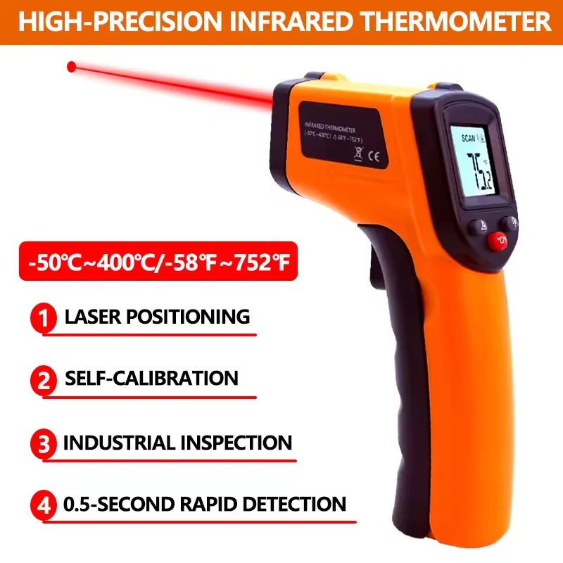 2026New Infrared Thermometer Handheld Temperature Gun Non-Contact Laser Heat Tester -50-400°C for Industrial Home Automobile Use