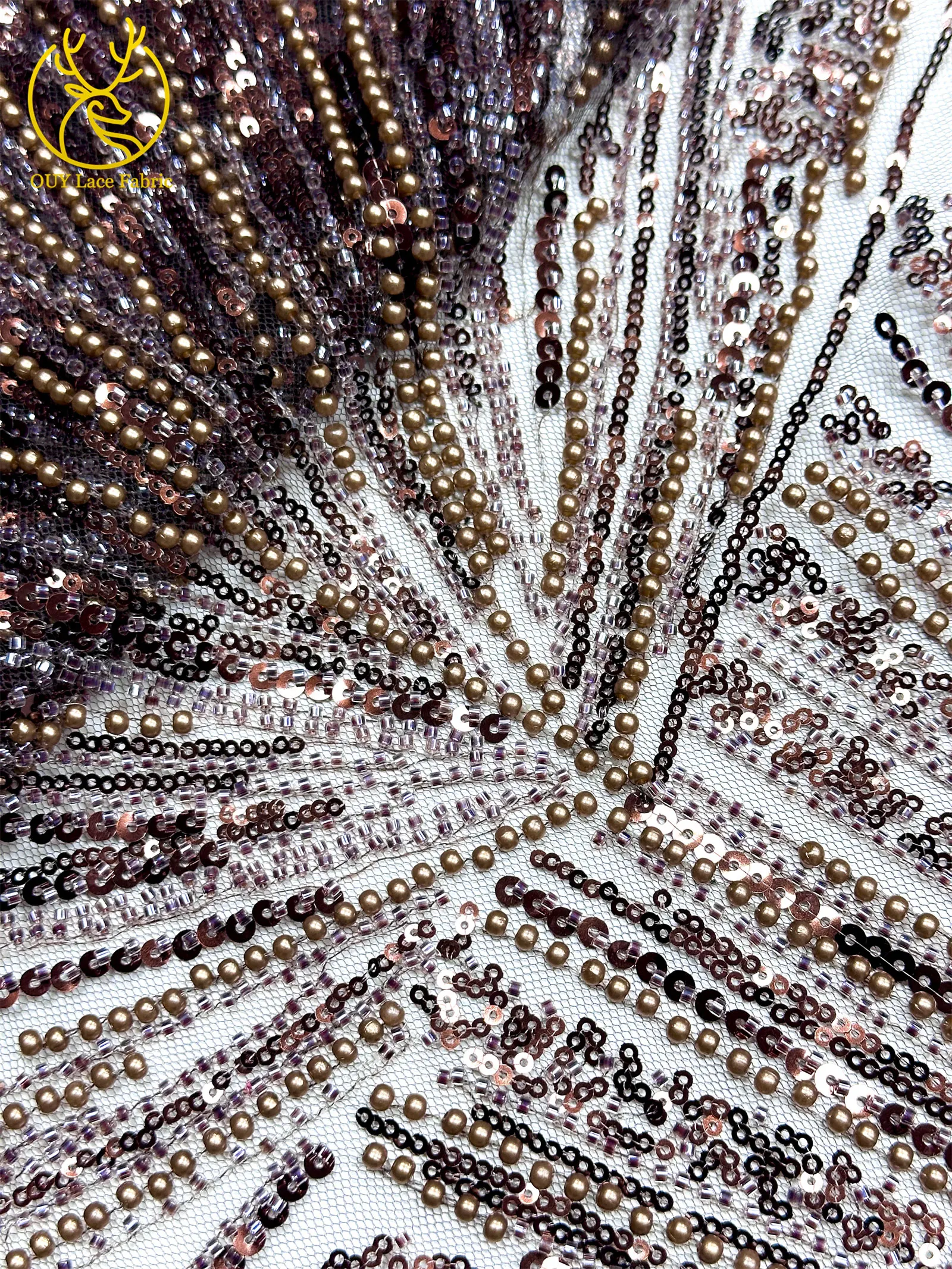 Afrikanischer Perlen-Spitzenstoff 2026 Heißer Verkauf Nigeria Französischer Tüll-Pailletten-Spitzenstoff für Party-Abendkleid-Nähmaterial 5 Yards – Detail 37