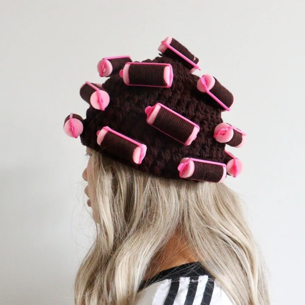 

Playful Warm Hair Curler Knitted Hat Soft Thick Pullover Cap Handmade Stretchy Curly Hair Yarn Beanie Cycling