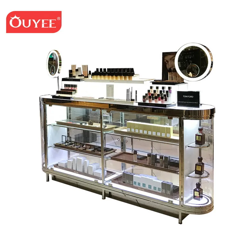 Customized-shop display cosmetic luxury wood cabinet black display store counter interior design store design small cosm