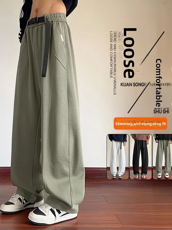 

Новые мужские повседневные брюки больших размеров 2025 года в американском стиле, широкие спортивные брюки с высокой талией, свободного кроя, прямые штанины, весна-осень