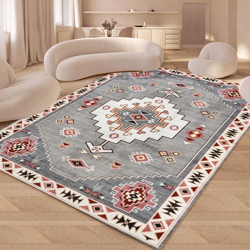 

Traditional Oriental Inspired Area Rug, Geometric Distressed Design for Living Room, Kitchen & Bedroom, Soft Ethnic Style Carpet