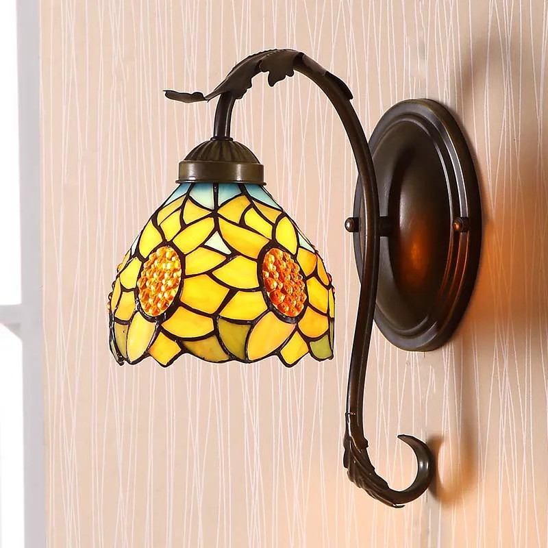 Vintage Tiffany European Style LED E27 Wall Lamp Sunflower Bohemia Pastoral Rustic Wall Sconce Bedroom Lampara De Pared Fixture