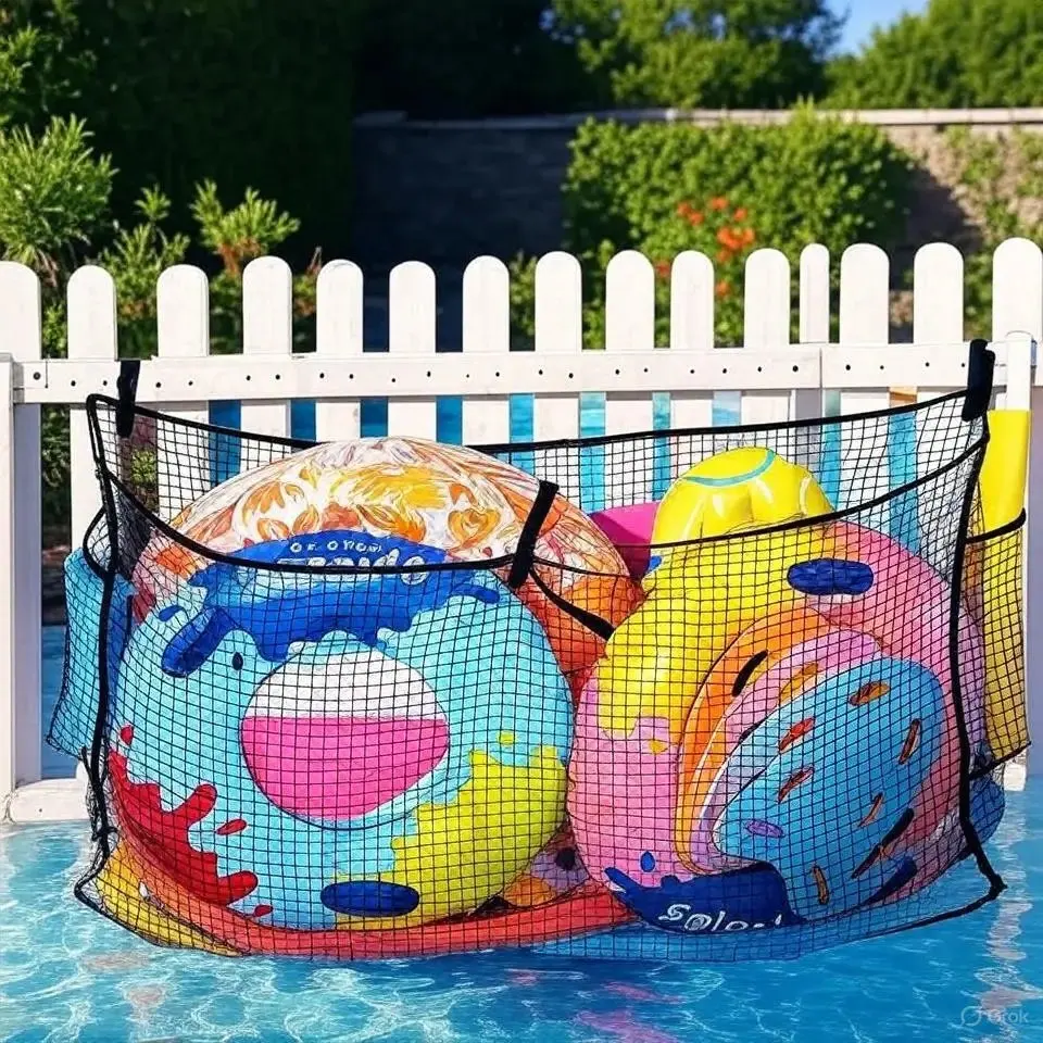 

Pool Float Storage Net Large Capacity Mesh Bag Inflatable Toy Organizer Hanging Net with Straps Beach Swimming Pool Accessory