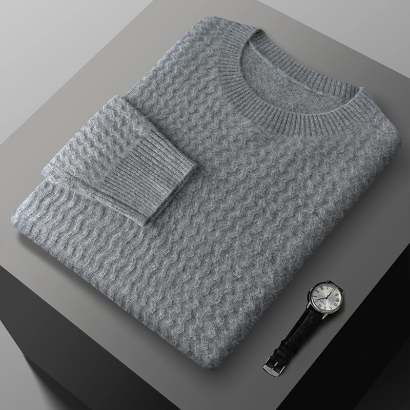 Autunno Nuovo 100% Cashmere da uomo più maglione pullover a maniche lunghe jacquard girocollo di grandi dimensioni Cappotto con fondo lavorato a maglia casual.