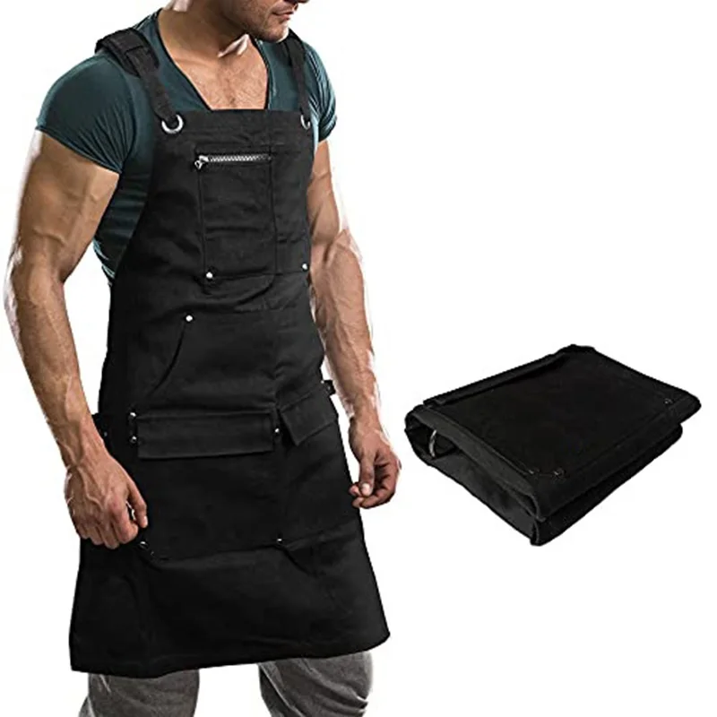 Delantal de pintor de lona impermeable con revestimiento encerado grueso, bolsillo multifunción, mecánico automático, cocina de carpintería, trajes de carpintero