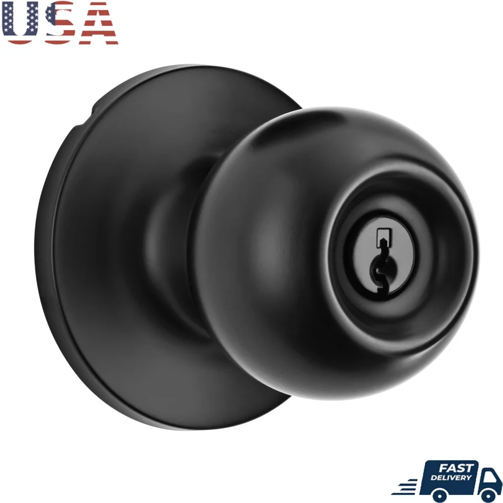 

Keyed Entry Ball Locking Doorknob Matte Black Finish Secure Durable Easy Installation Exterior Doors Modern Home Decor