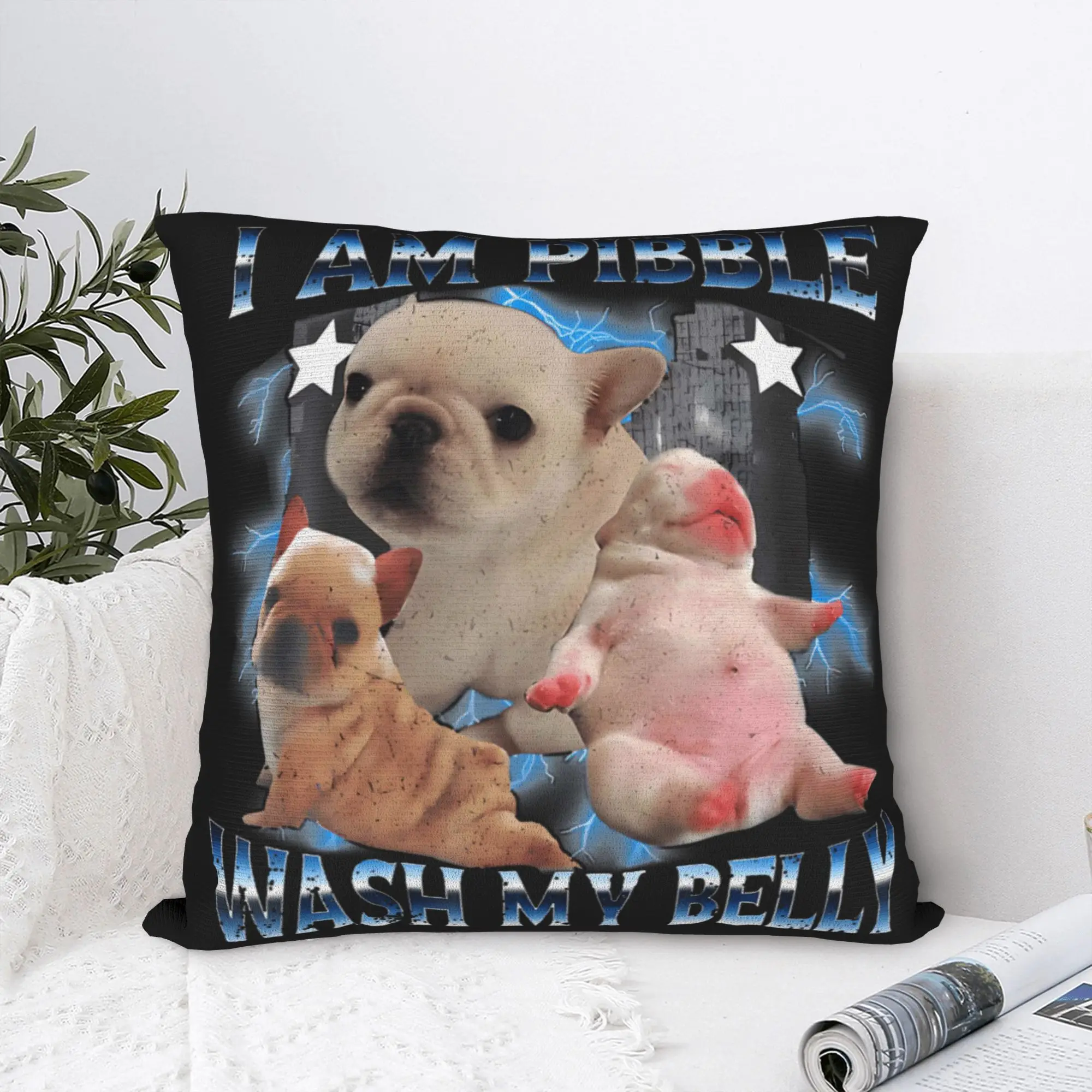 Funda de almohada I Am Pibble Wash My Belly Pibble Meme, funda de almohada personalizada para sofá, decoración del hogar, fundas de almohada divertidas y bonitas