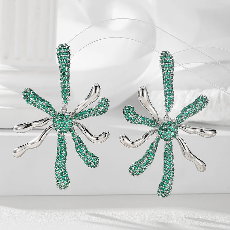 

SENYU 2025 New High Quality Jewelry Irregular Tentacle Design Large Earrings Pave Mini Round Zircon Stone Women Party Jewelry