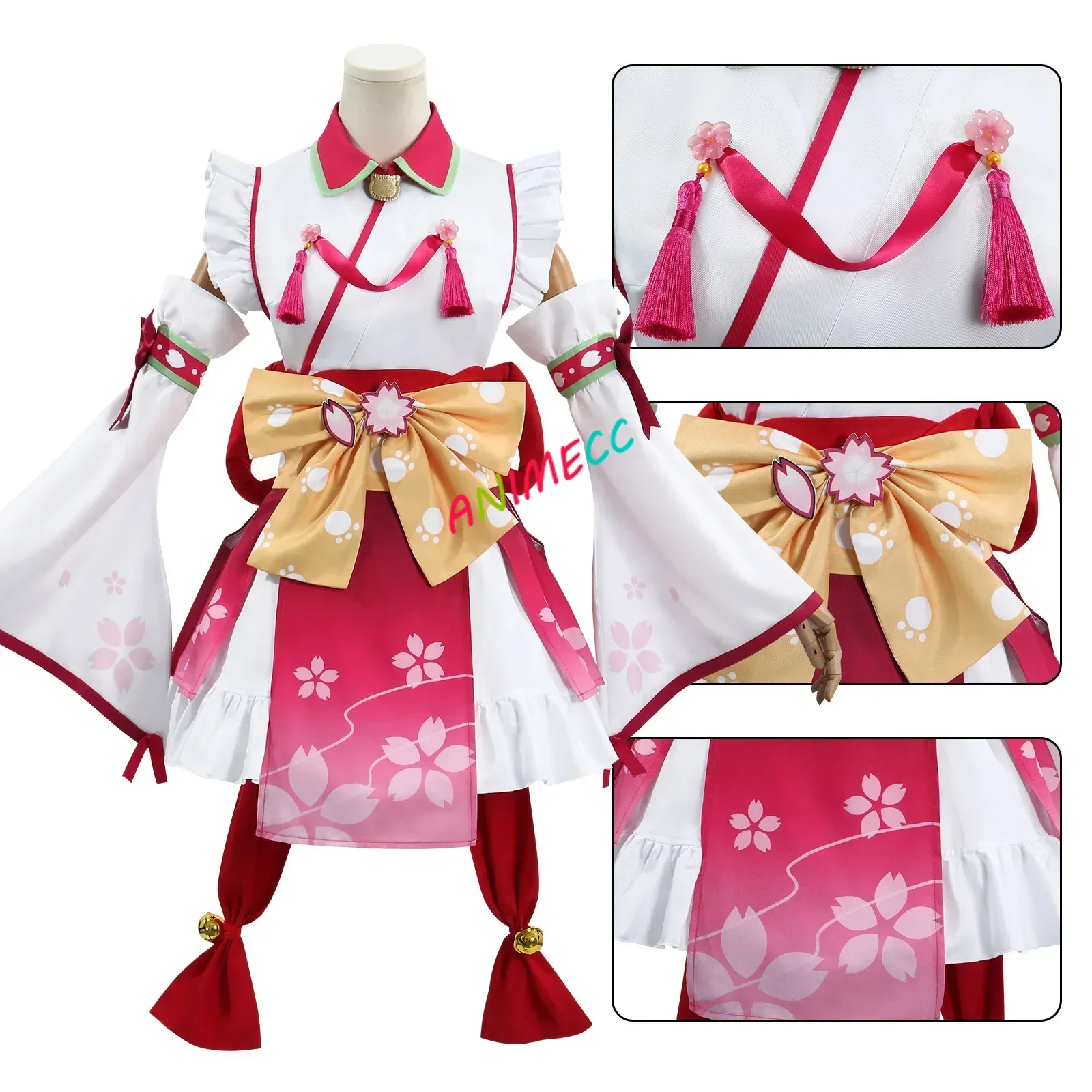 In Stock Sakura Miko Cosplay Costume Wig Anime Vtuber Cosplay Cute Pink Kimono Halloween Party Outfits for Women