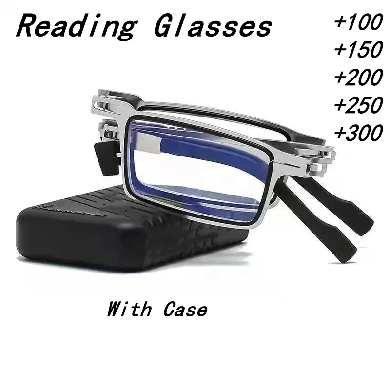 Hot Sale Women Men Anti-Blue Light Reading Glasses Metal Foldable Presbyopia Full-Frame Eyeglasses Cooling Glasses With Case