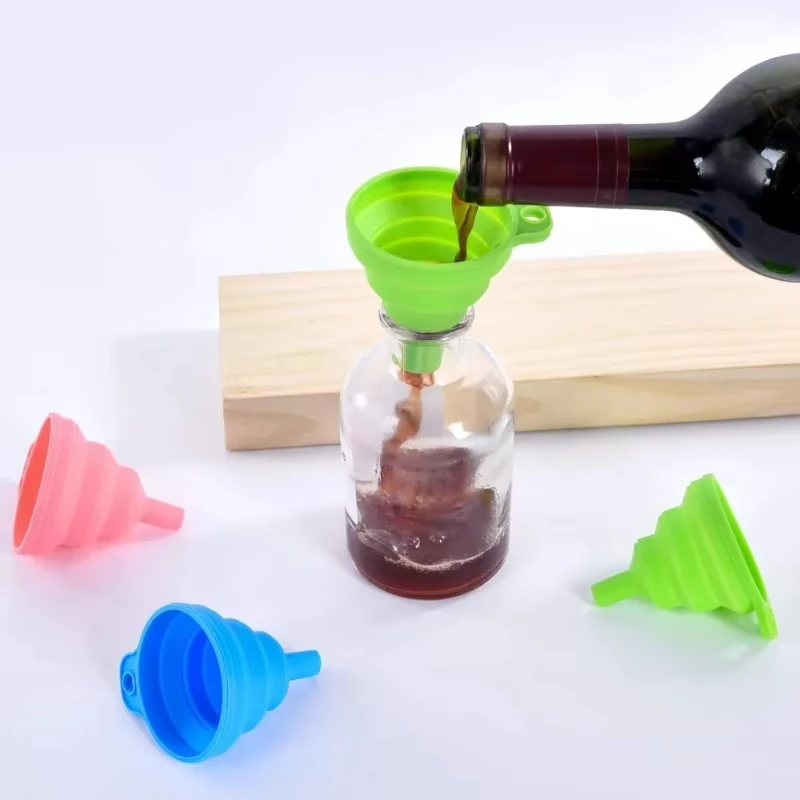 1pc Mini Silicone Collapsible Foldable Funnel, Kitchen Hopper Tool (Random Color)