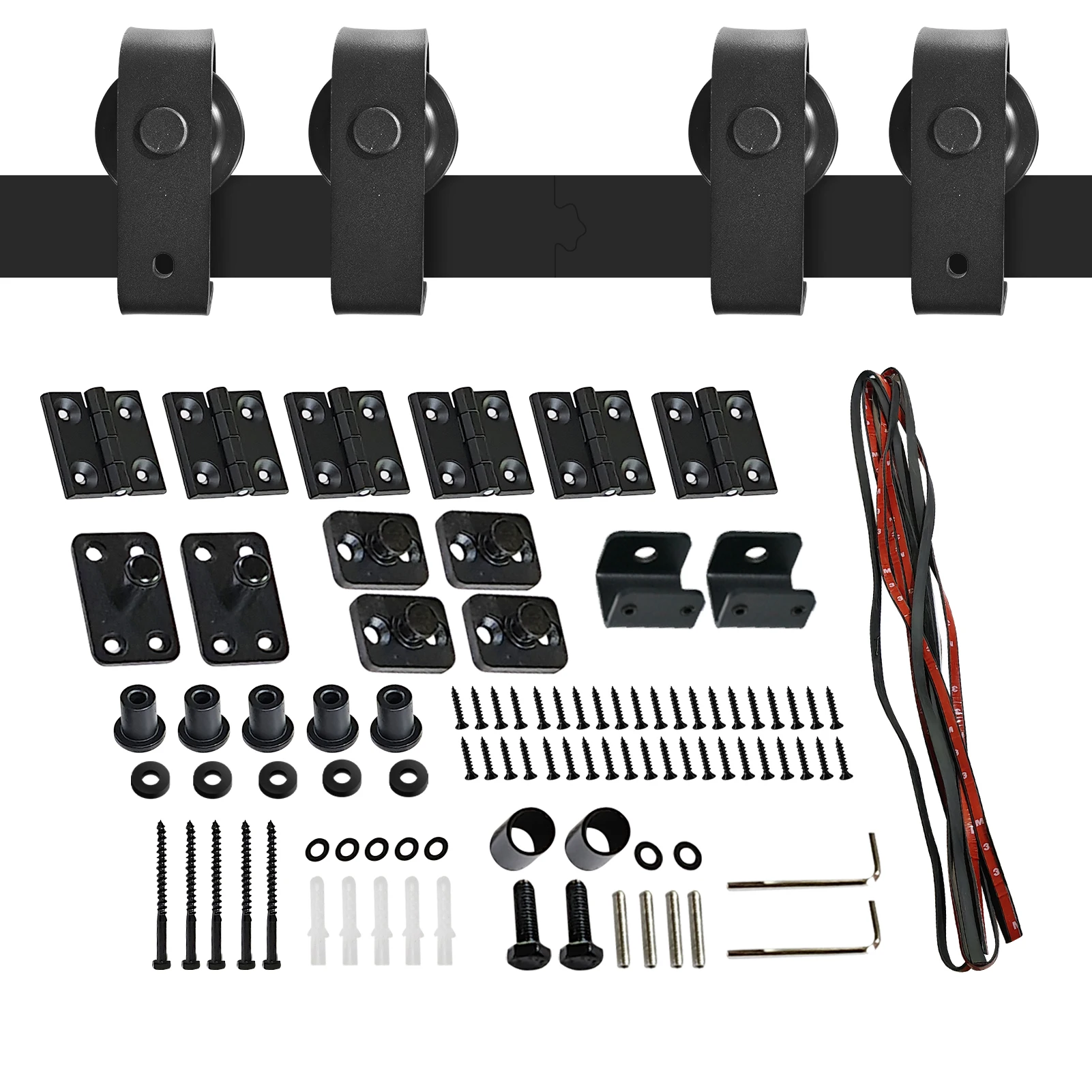 Hardware-Kit für Scheunentüren, 4,8 Fuß, Hardware-Set für Scheunentore, T-förmiges Zubehör für Schrankschienenrollen aus schwarzem Kohlenstoffstahl – Detail 8