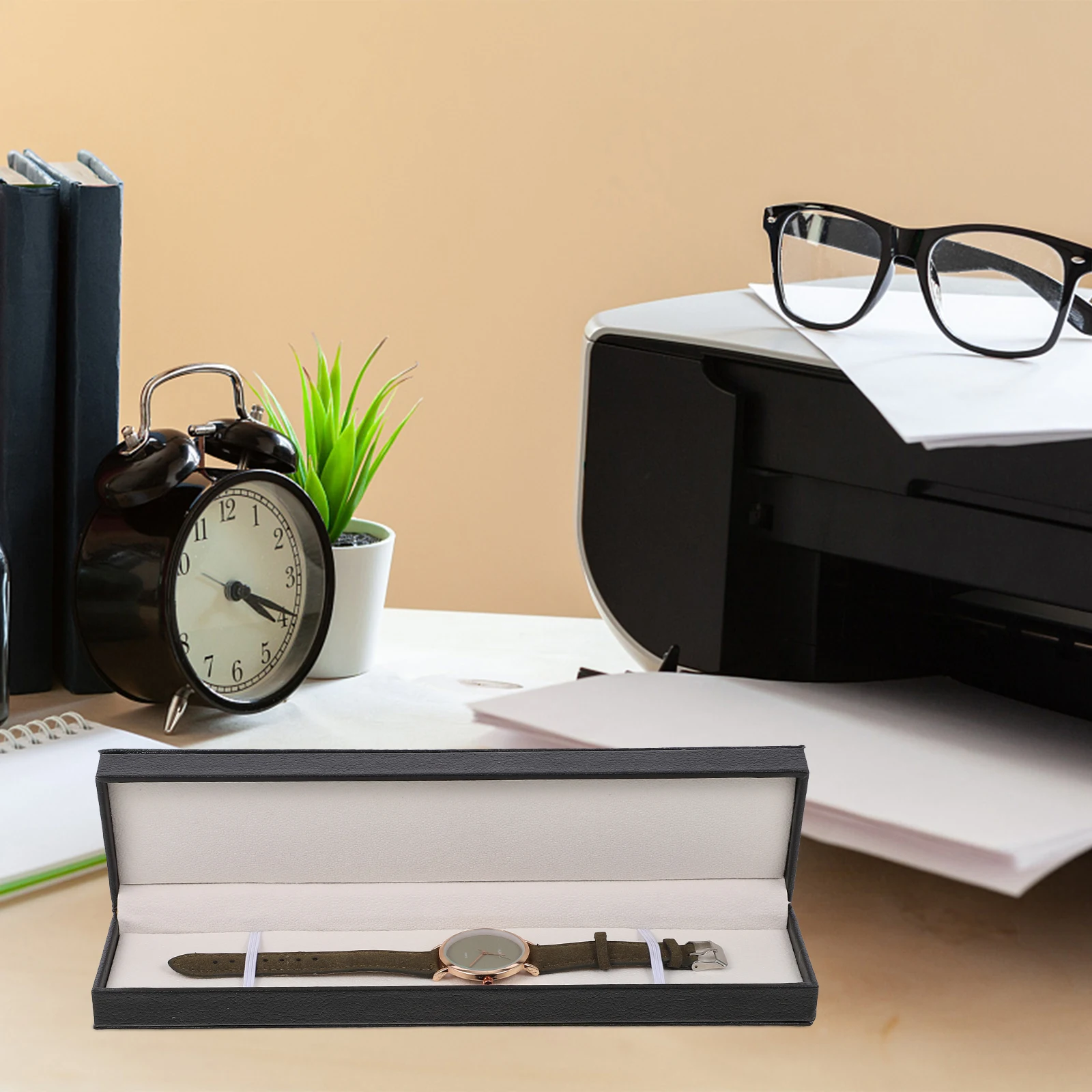 

Pu Rectangle Watch Box Organizer Gift Case Dustproof Storage For Necklaces Anklets Earrings Strong Tension Resistant