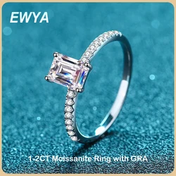 EWYA GRA Certified Emerald/Radiant Cut Moissanite Rings For Women 2CT Diamond 925 Sterling Silver Ring Wedding Band Fine Jewelry