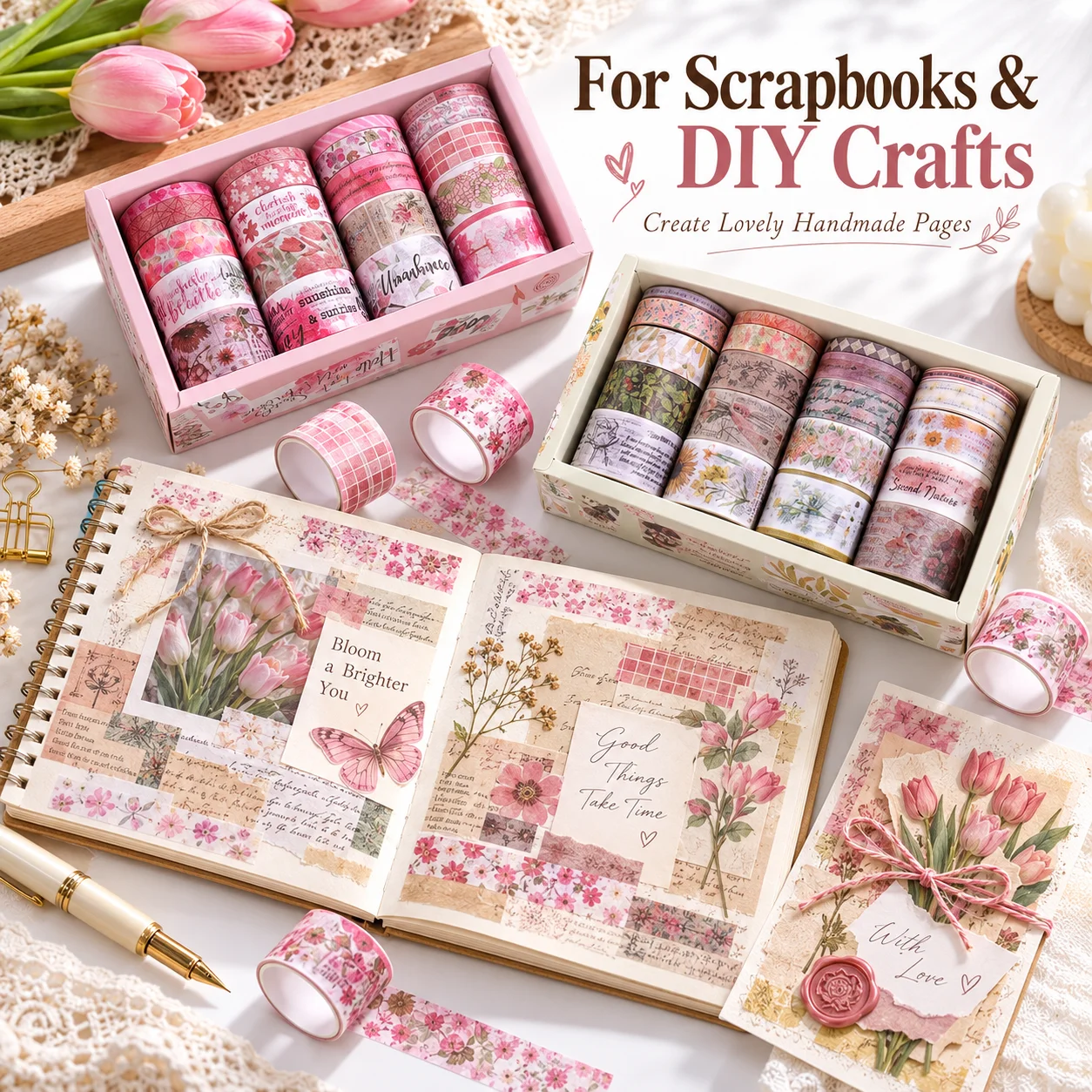 Ensemble de 20 rouleaux de ruban adhésif décoratif vintage à motifs floraux, ruban adhésif décoratif rétro botanique, coffret pour le journaling, le scrapbooking, les agendas et le bricolage.