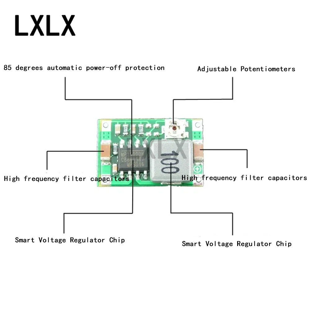 電動ステップダウンモジュールmini360,5-100個,DC,超小型,車の電力供給,lm2596