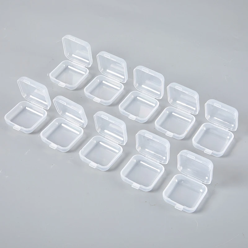 

10Pcs Mini Plastic Storage Box Transparent Jewelry Storage Case Earrings Rings Finishing Boxes Small Items Container